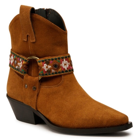 PINKO Italian Brown Suede Leather Boots Harness Detail Ankle Booties | Size 39 - Picture 3 of 14